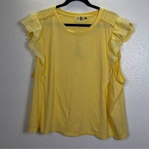C&C California Women's Yellow Ruffle
Eyelet Sleeve Blouse 3X